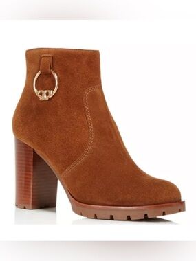 Tory Burch Sofia Logo Ring High-Heel Booties Brown Suede Women’s Size 11
